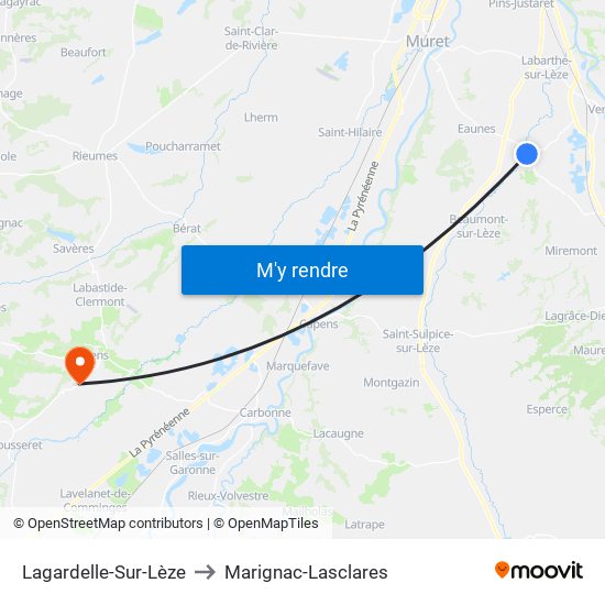 Lagardelle-Sur-Lèze to Marignac-Lasclares map