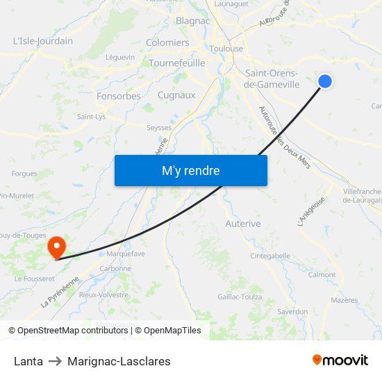 Lanta to Marignac-Lasclares map