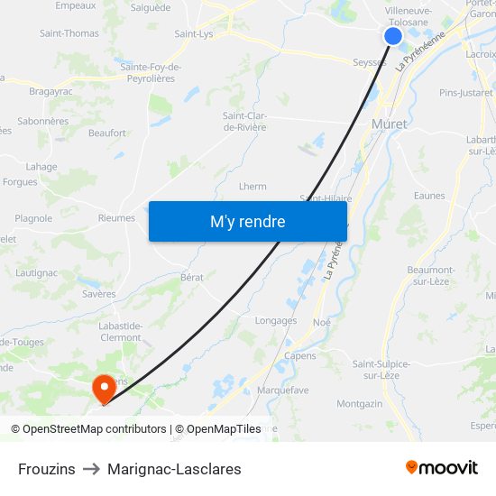 Frouzins to Marignac-Lasclares map