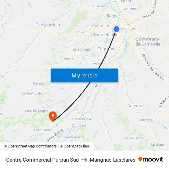 Centre Commercial Purpan Sud to Marignac-Lasclares map