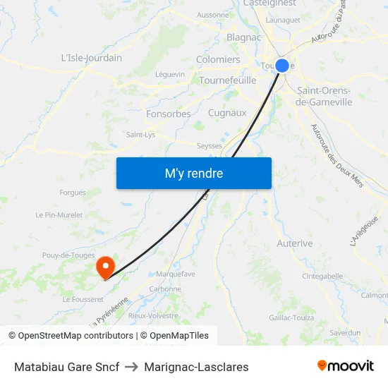 Matabiau Gare Sncf to Marignac-Lasclares map