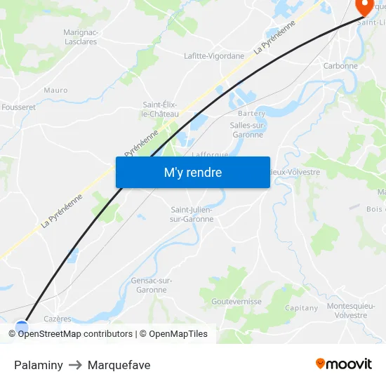 Palaminy to Marquefave map