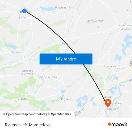 Rieumes to Marquefave map