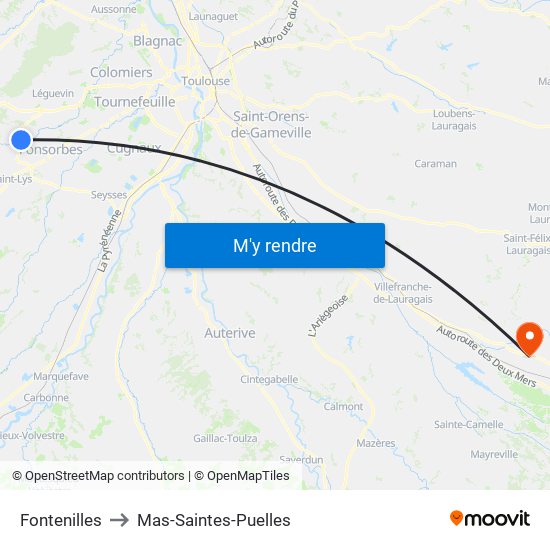 Fontenilles to Mas-Saintes-Puelles map