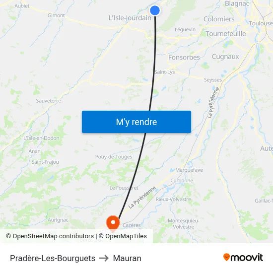 Pradère-Les-Bourguets to Mauran map