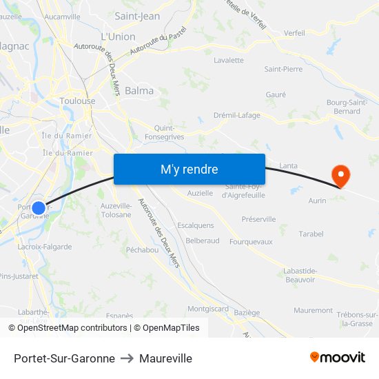 Portet-Sur-Garonne to Maureville map