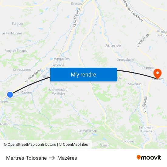 Martres-Tolosane to Mazères map