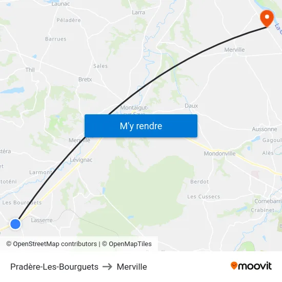 Pradère-Les-Bourguets to Merville map