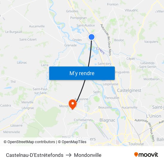 Castelnau-D'Estrétefonds to Mondonville map