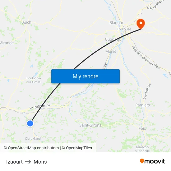 Izaourt to Mons map