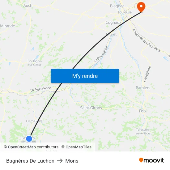 Bagnères-De-Luchon to Mons map