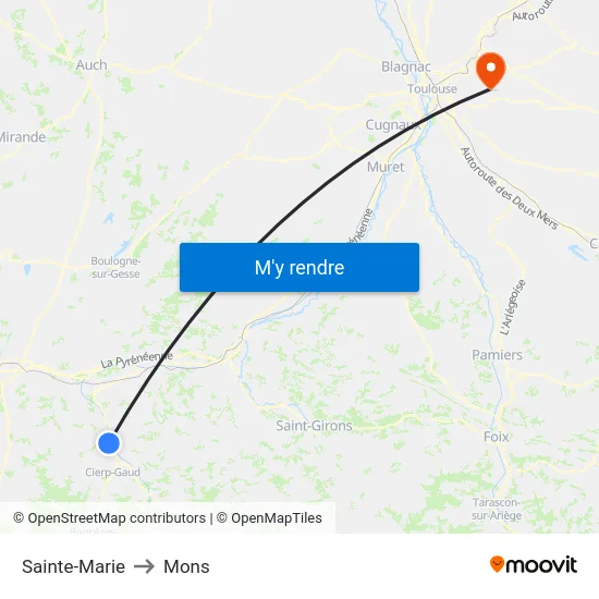Sainte-Marie to Mons map