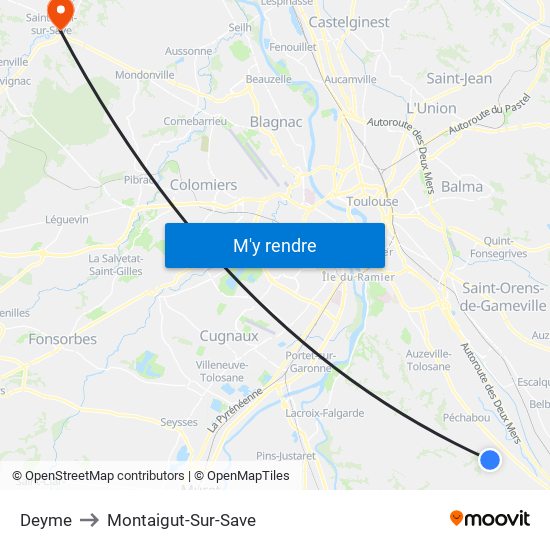 Deyme to Montaigut-Sur-Save map