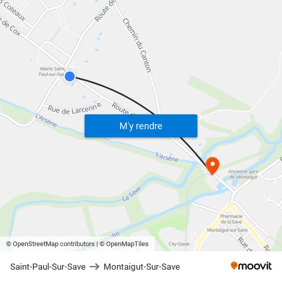 Saint-Paul-Sur-Save to Montaigut-Sur-Save map