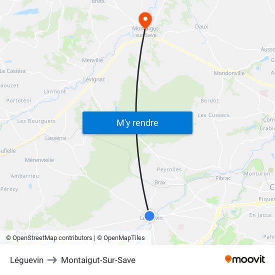 Léguevin to Montaigut-Sur-Save map