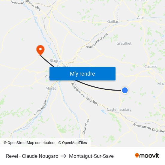 Revel - Claude Nougaro to Montaigut-Sur-Save map