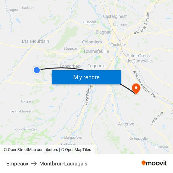 Empeaux to Montbrun-Lauragais map