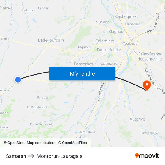 Samatan to Montbrun-Lauragais map