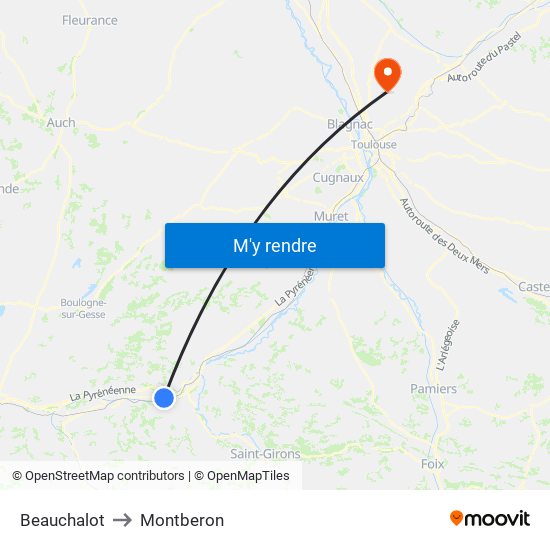 Beauchalot to Montberon map