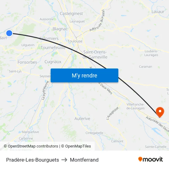 Pradère-Les-Bourguets to Montferrand map