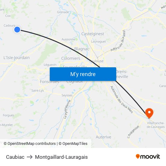 Caubiac to Montgaillard-Lauragais map