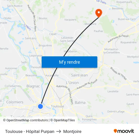 Toulouse - Hôpital Purpan to Montjoire map