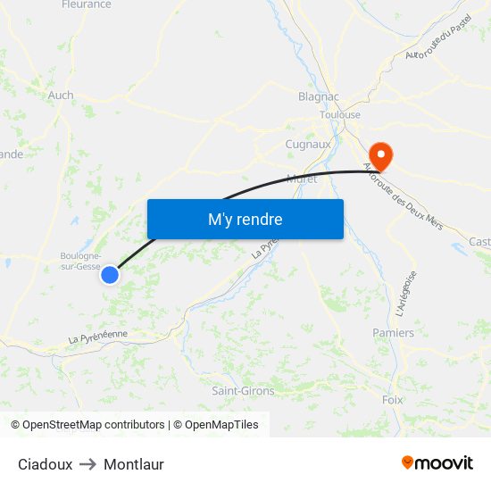 Ciadoux to Montlaur map