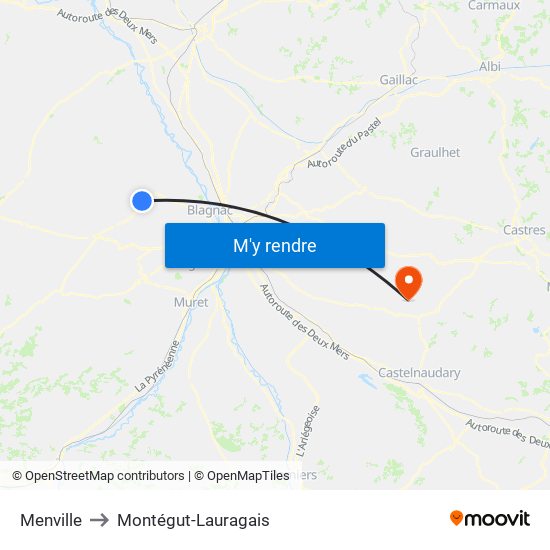 Menville to Montégut-Lauragais map