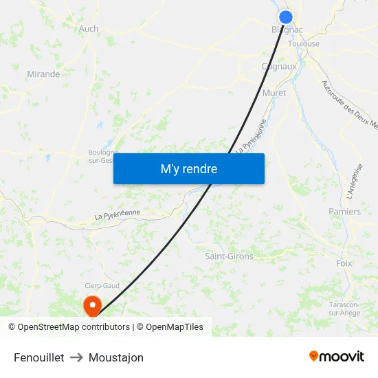 Fenouillet to Moustajon map