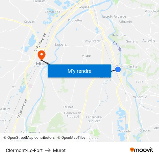 Clermont-Le-Fort to Muret map