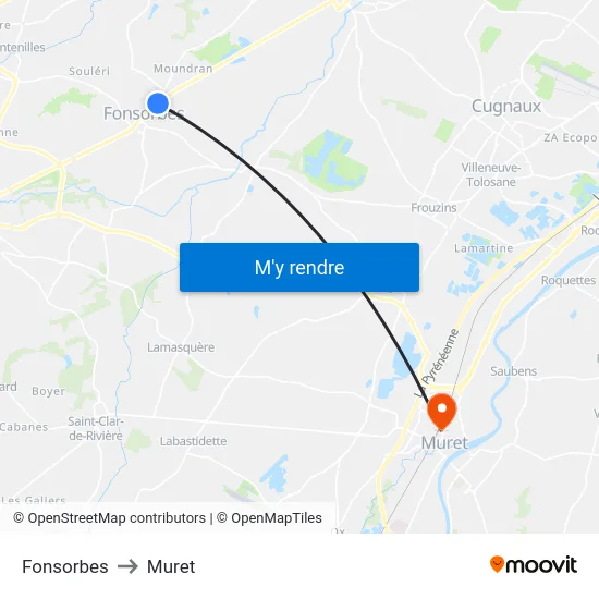 Fonsorbes to Muret map