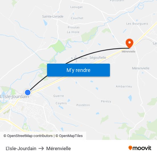 L'Isle-Jourdain to Mérenvielle map