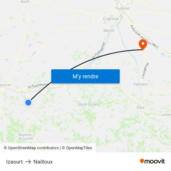 Izaourt to Nailloux map