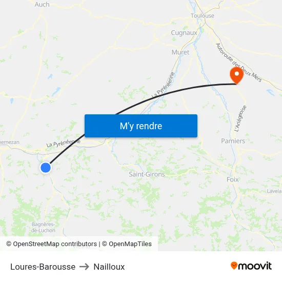 Loures-Barousse to Nailloux map