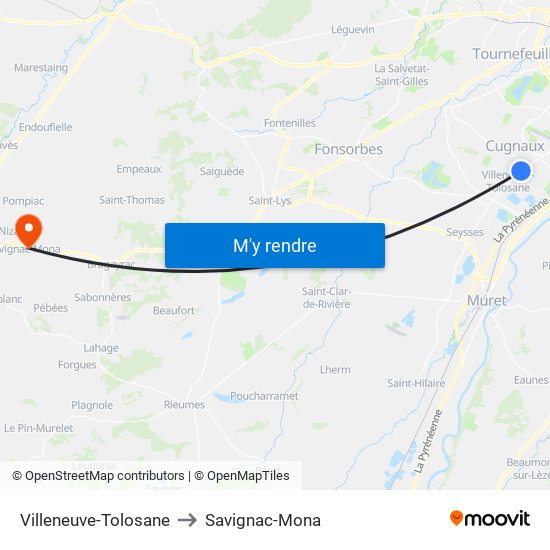 Villeneuve-Tolosane to Savignac-Mona map