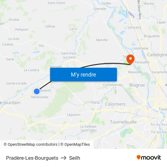 Pradère-Les-Bourguets to Seilh map