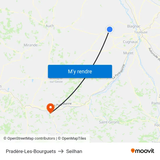 Pradère-Les-Bourguets to Seilhan map