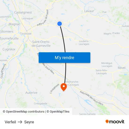 Verfeil to Seyre map