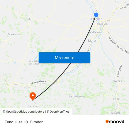 Fenouillet to Siradan map
