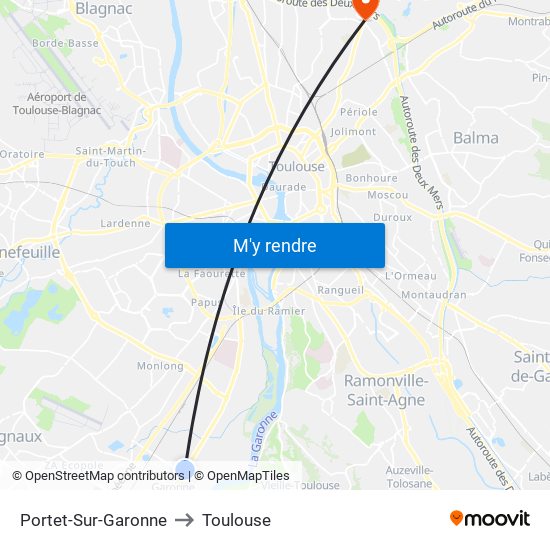 Portet-Sur-Garonne to Toulouse map