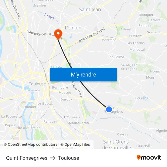 Quint-Fonsegrives to Toulouse map