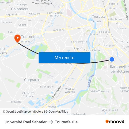 Université Paul Sabatier to Tournefeuille map