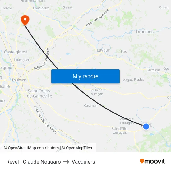 Revel - Claude Nougaro to Vacquiers map