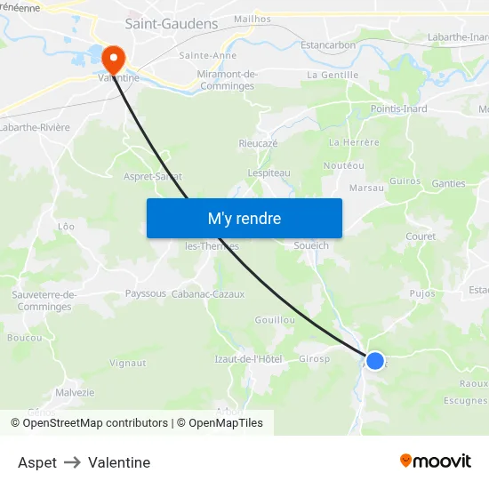 Aspet to Valentine map