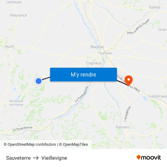 Sauveterre to Vieillevigne map
