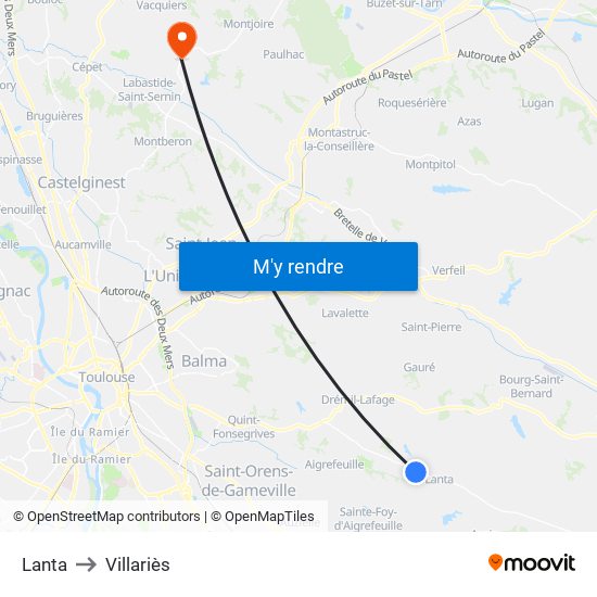 Lanta to Villariès map