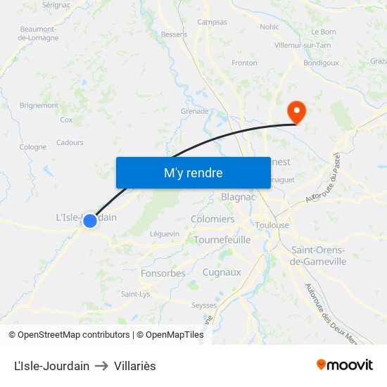 L'Isle-Jourdain to Villariès map