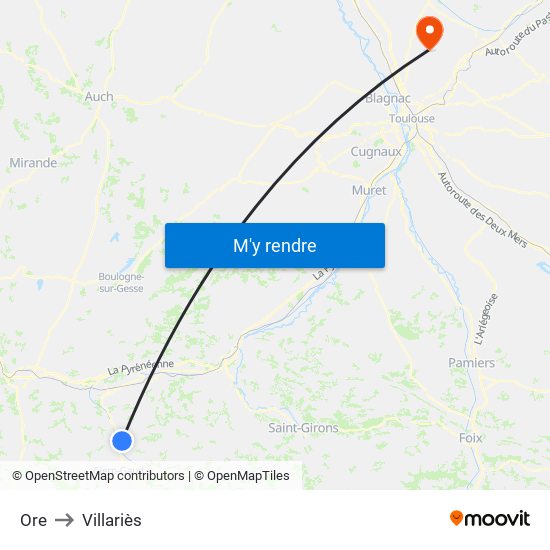 Ore to Villariès map
