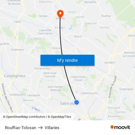 Rouffiac-Tolosan to Villariès map