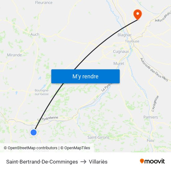 Saint-Bertrand-De-Comminges to Villariès map